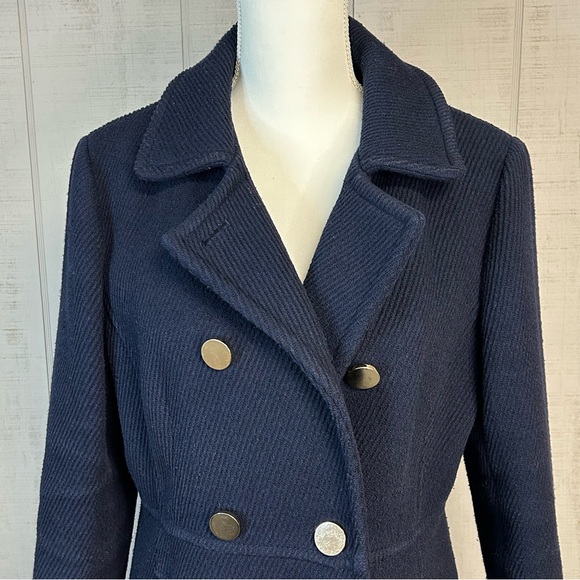 Loft Womens Pea Coat Size 10 Wool Blend Corduroy Pockets Classic Preppy Navy - Picture 3 of 11